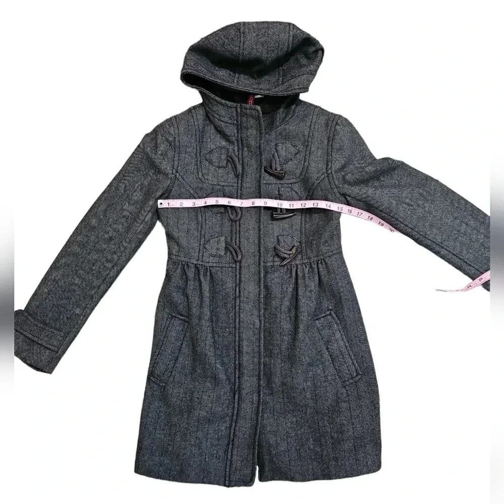 H&M Divided Gray Wool Blend Toggle Coat Hooded Y2K Academia Jacket Size 4 Preppy - Picture 6 of 7
